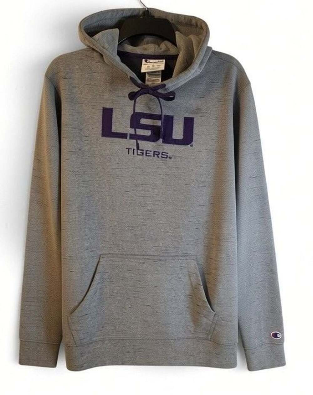 Champion LSU Tigers Heather Gray Hoodie Sweatshirt Size S